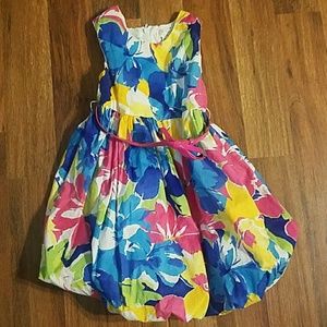 Girls floral dress with pink belt